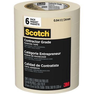 3M .94" x 60.1yd (24mm) Scotch Contractor Grade Masking Tape (6pk)