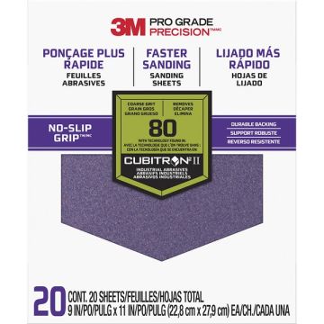3M 9" x 11" Coarse (80 Grit) Pro Grade Precision Faster Sanding Sheets (20pk)