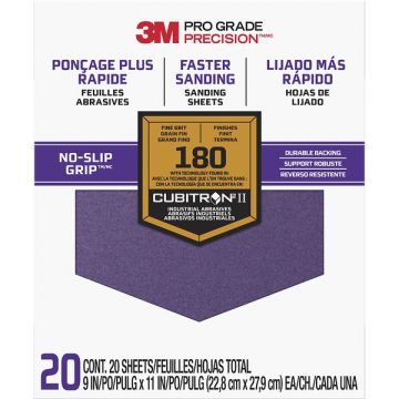 3M 9" x 11" Fine (180 Grit) Pro Grade Precision Faster Sanding Sheets (20pk)