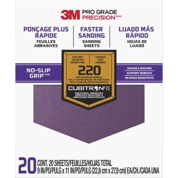 3M 9" x 11" Fine (220 Grit) Pro Grade Precision Faster Sanding Sheets (20pk)