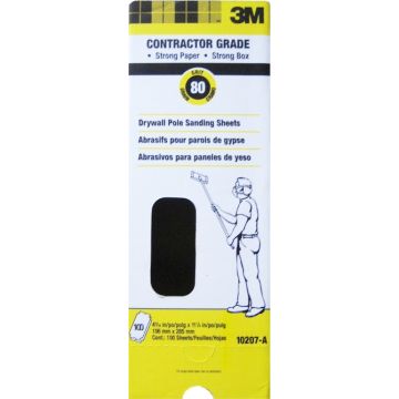 3M 4.1875" x 11.25" 80D Grit Drywall Sanding Sheets (100 per Pack)