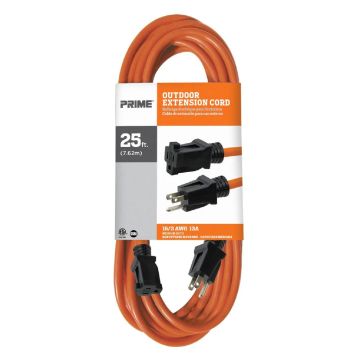 Prime Wire 25' 16/3 SJTW Orange Outdoor Extension Cord