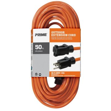 Prime Wire 50' 16/3 SJTW Orange Outdoor Extension Cord
