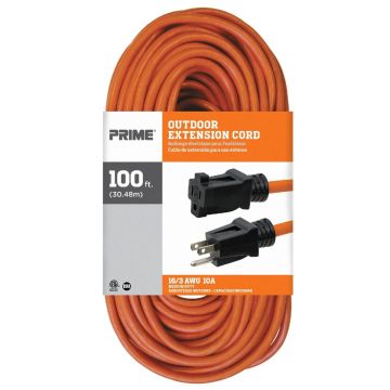 Prime Wire 100' 16/3 SJTW Orange Outdoor Extension Cord