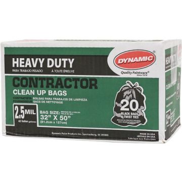 Dynamic 42gal 2.5mil Black Heavy Duty Contractor Trash Bags (20pk)