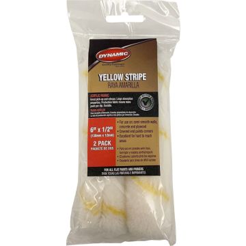 Dynamic 6" x 1/2" (150mm x 12mm) Nap Yellow Stripe Mini Roller Cover (2pk)