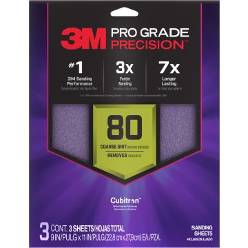 3M 9" x 11" 80 Grit Pro Grade Precision Faster Sanding Sheets (3pk)