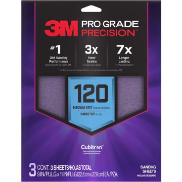3M 9" x 11" 120 Grit Pro Grade Precision Faster Sanding Sheets (3pk)