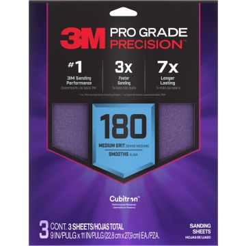 3M 9" x 11" 180 Grit Pro Grade Precision Faster Sanding Sheets (3pk)