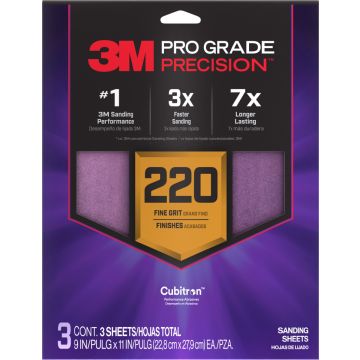 3M 9" x 11" 220 Grit Pro Grade Precision Faster Sanding Sheets (3pk)