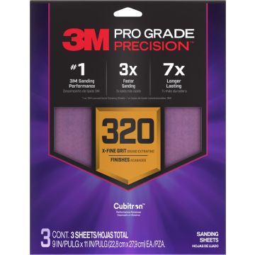 3M 9" x 11" 320 Grit Pro Grade Precision Faster Sanding Sheets (3pk)