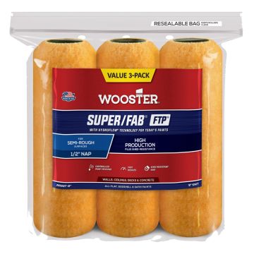 Wooster 9" x 1/2" Nap Super/Fab FTP Roller Cover (3pk)