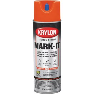 Krylon 15oz Fluorescent Red Orange Inverted Marking Contractor Solvent Based Spray