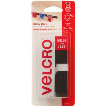 Velcro 3/4" x 18" Black Peel & Stick Adhesive Tape (Case of 6)