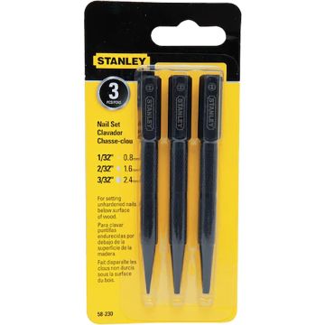 Stanley Tool 1/32" 2/32" 3/32" Square Head Nail Set 3Pc