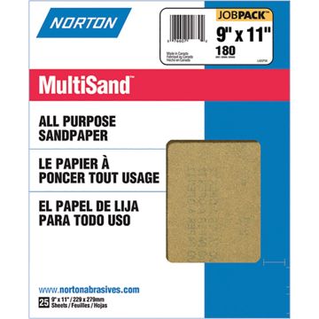 Norton 9" x 11" 180A MultiSand Paper Sheets UPC 25Pk