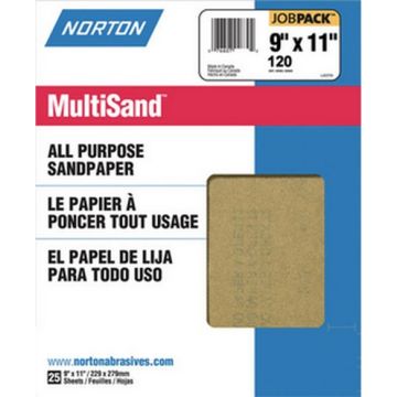 Norton 9" x 11" 120C MultiSand Paper Sheets UPC 25Pk