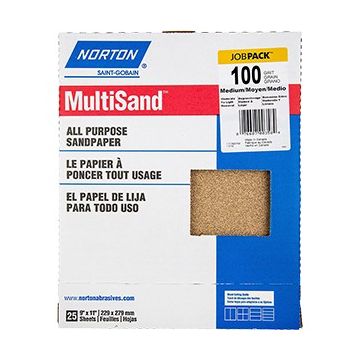 Norton 9" x 11" 100C MultiSand Paper Sheets UPC 25Pk