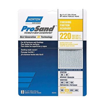 Norton 9" x 11" 220 ProSand Paper Sheets 3Pk