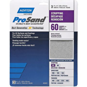 Norton 9" x 11" 60 ProSand Paper Sheets 3Pk
