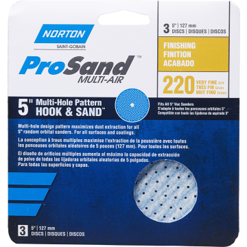 Norton 5" P220B ProSand Multi-Air Cyclonic Paper H&L Vac Disc 3Pk
