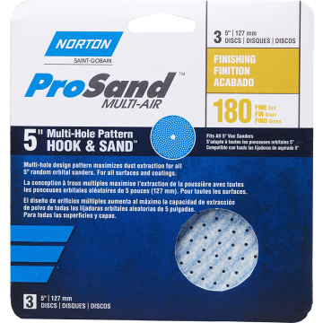 Norton 5" P180B ProSand Multi-Air Cyclonic Paper H&L Vac Disc 3Pk
