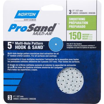 Norton 5" P150B ProSand Multi-Air Cyclonic Paper H&L Vac Disc 3Pk