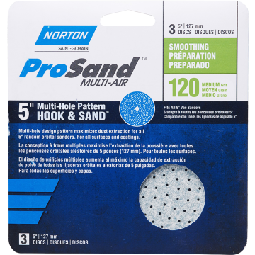 Norton 5" P120C ProSand Multi-Air Cyclonic Paper H&L Vac Disc 3Pk