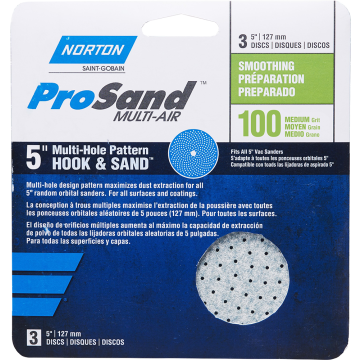 Norton 5" P100C ProSand Multi-Air Cyclonic Paper H&L Vac Disc 3Pk