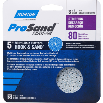 Norton 5" P80C ProSand Multi-Air Cyclonic Paper H&L Vac Disc 3Pk