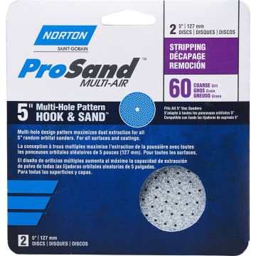 Norton 5" P60 ProSand Multi-Air Cyclonic Paper H&L Vac Disc 2Pk