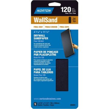 Norton 4-3/16" x 11-1/4" 120D WallSand Paper Cut Sheet 5Pk