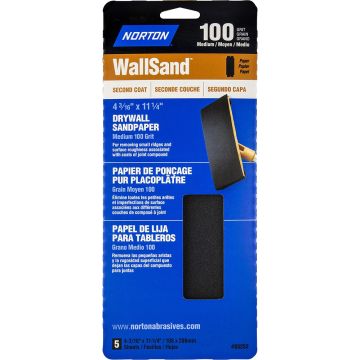 Norton 4-3/16" x 11" 100D WallSand Paper Cut Sheets 5Pk