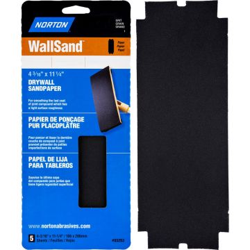 Norton 4-3/16" x 11" 80D WallSand Paper Cut Sheets 5Pk
