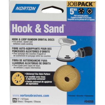 Norton 5" 5 & 8 Hole P180 Hook & Sand Paper H&L UVH Disc 25Pk