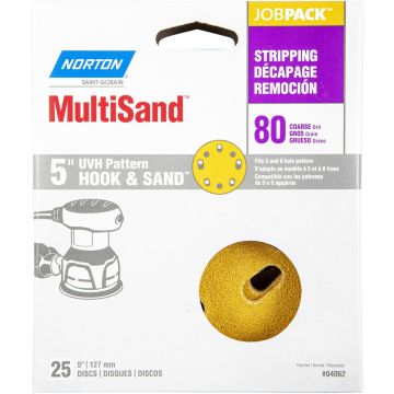Norton 5" 5 & 8 Hole P80 Hook & Sand Paper H&L UVH Disc 25Pk