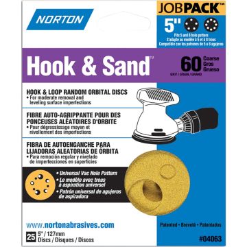 Norton 5" 5 & 8 Hole P60 Hook & Sand Paper H&L UVH Disc 25Pk