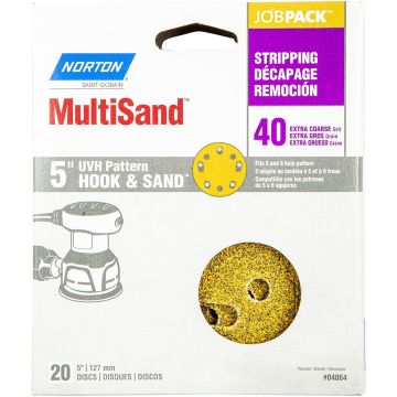 Norton 5" 5 & 8 Hole P40 Hook & Sand Paper H&L UVH Disc 20Pk