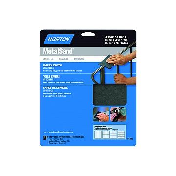 Norton 9" x 11" MetalSand Emery Cloth Sheet Assortment (1ea F, 1ea M, 1ea C) 3Pk