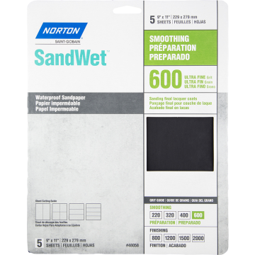 Norton 9" x 11" 600 SandWet Waterproof Paper Sheet 5Pk