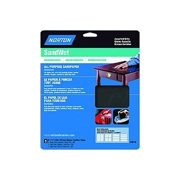 Norton 9" x 11" SandWet Waterproof Paper Sheet Assortment (2ea SF, 2ea EF, 1ea VF) 5Pk