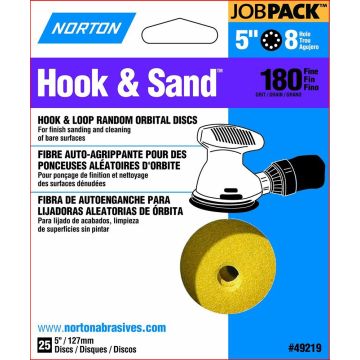 Norton 5" 8 Hole P180 Hook & Sand Paper H&L Vac Disc 25pk