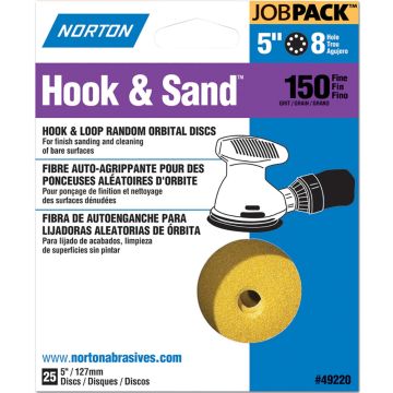 Norton 5" 8 Hole P150 Hook & Sand Paper H&L Vac Disc 25pk