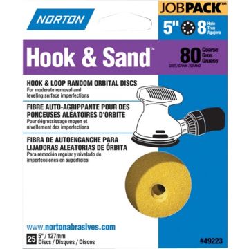 Norton 5" 8 Hole P80 Hook & Sand Paper H&L Vac Disc 25pk