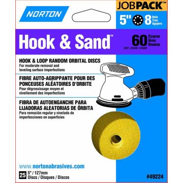 Norton 5" 8 Hole P60 Hook & Sand Paper H&L Vac Disc 25pk