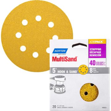 Norton 5" 8 Hole P40 Hook & Sand Paper H&L Vac Disc 20Pk
