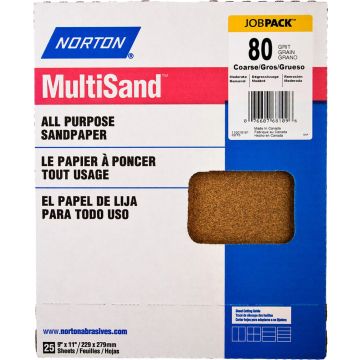Norton 9" x 11" 80D MultiSand Paper Sheets UPC 25Pk