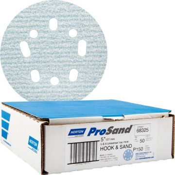 Norton 5" 5 & 8 Hole P150 ProSand Paper H&L UVH Disc 50pk