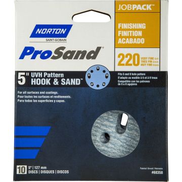 Norton 5" 5 & 8 Hole P220B ProSand Paper H&L UVH Disc 10Pk