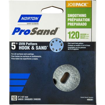 Norton 5" 5 & 8 Hole P120C ProSand Paper H&L UVH Disc 10Pk